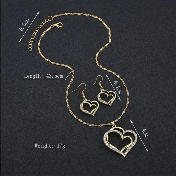 Gold Filled Double Heart CZ Jewelry Set - Picture 2 of 2